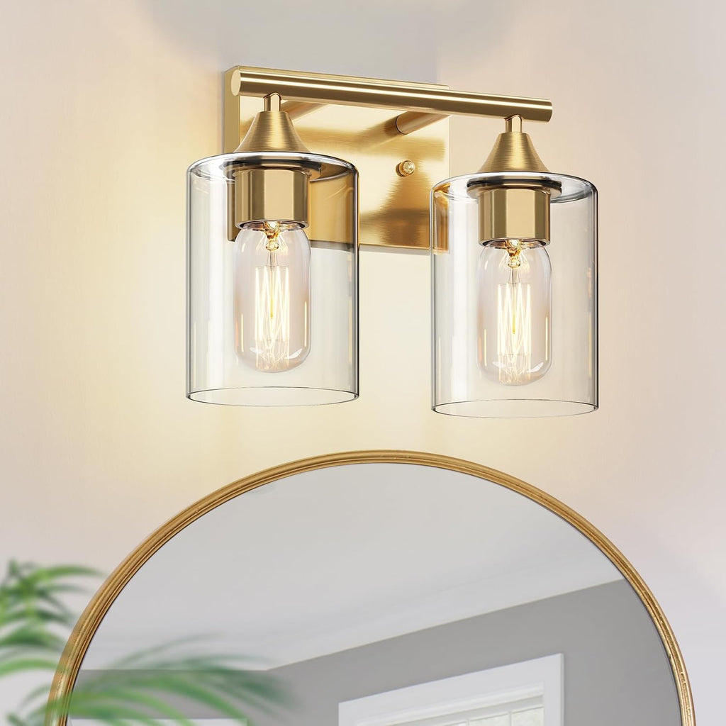 Gold Vanity Lights ,2-Light Bathroom Light Fixtures,Brushed Brass Gold Wall Sconce Lighting,Modern Wall Lamp for