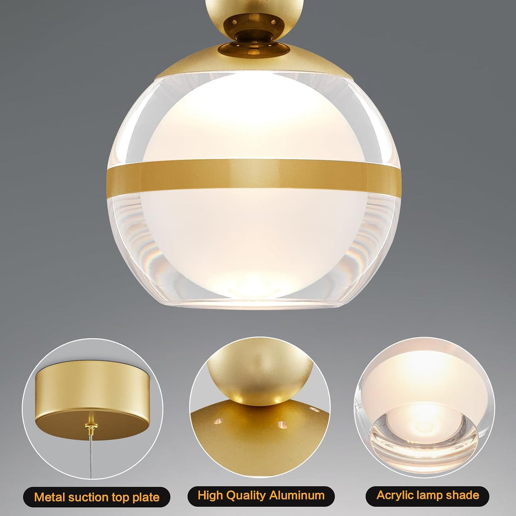 1-Light Gold Pendant Lights Kitchen Island Modern LED Ceiling Hanging Pendant Lights Acrylic Globe Pendant Light