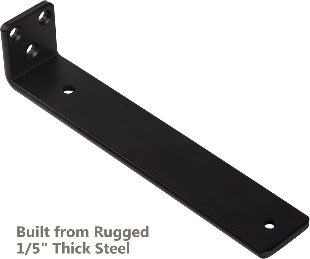 10 Inch Floating Shelf Brackets, Heavy Duty Hidden Bracket for Wall, Mantel, Bookshelves, Black Powder Coated Steel