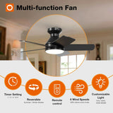 Ceiling Fans with Lights, 32 inch Low Profile Ceiling Fan with Light and Remote Control, Flush Mount, Reversible, 3CCT, Dimmable, Quiet, Black Small Ceiling Fan for Bedroom Indoor/Outdoor Use A103-B0CLNL413S