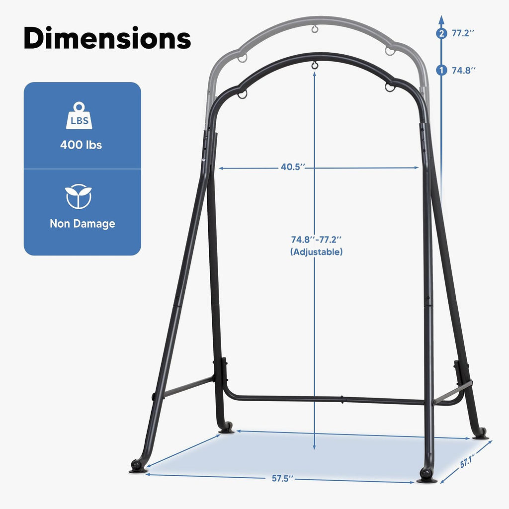 Hammock Chair Stand, Heavy-Duty Steel Swing Stand, 400lbs Capacity, Multi-Use Hanging Chair Stand for Outdoor Indoor
