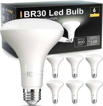 6 Pack BR30 Led Bulb 65W Equivalent, Dimmable LED Flood Light Indoor, E26 Base, 5000K Daylight, 9W, 800 LM, Recessed