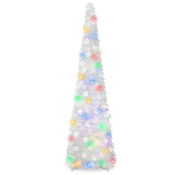 5Ft Pop Up Christmas Tree with Lights, Collapsible Pencil Tree White, Skinny Christmas Tree Slim Xmas Tree
