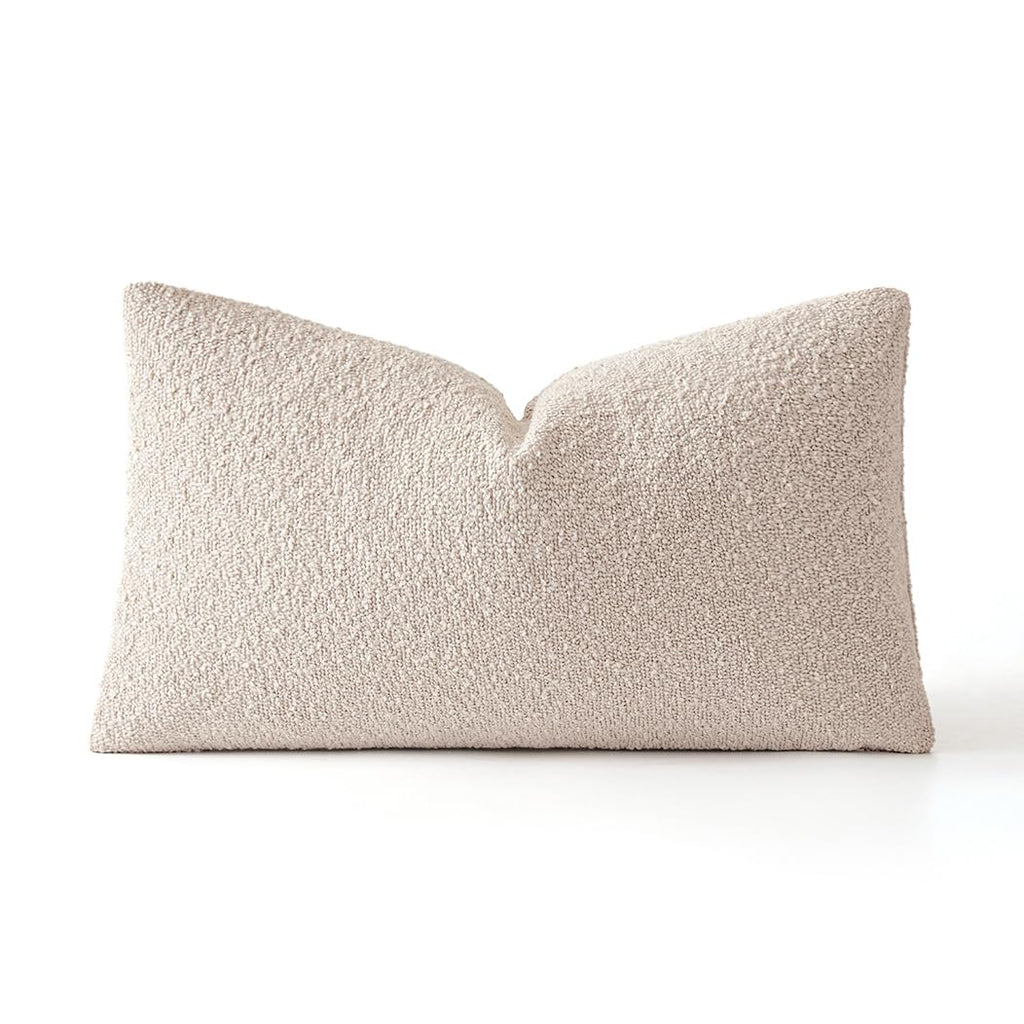 Textured Boucle Lumbar Pillow Cover for Bed 12x20 Beige
