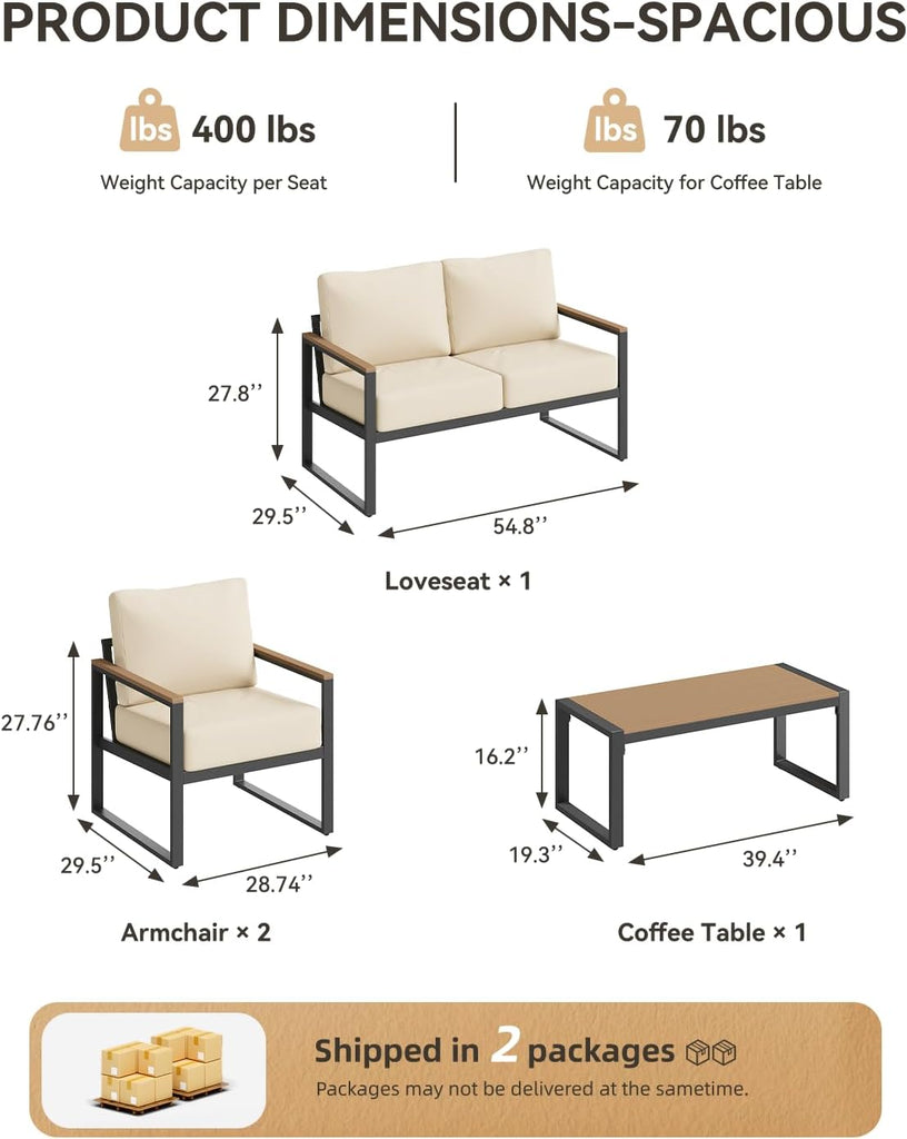 Patio Furniture Set, 4 Piece Outdoor Patio Furniture with Thick Cushions