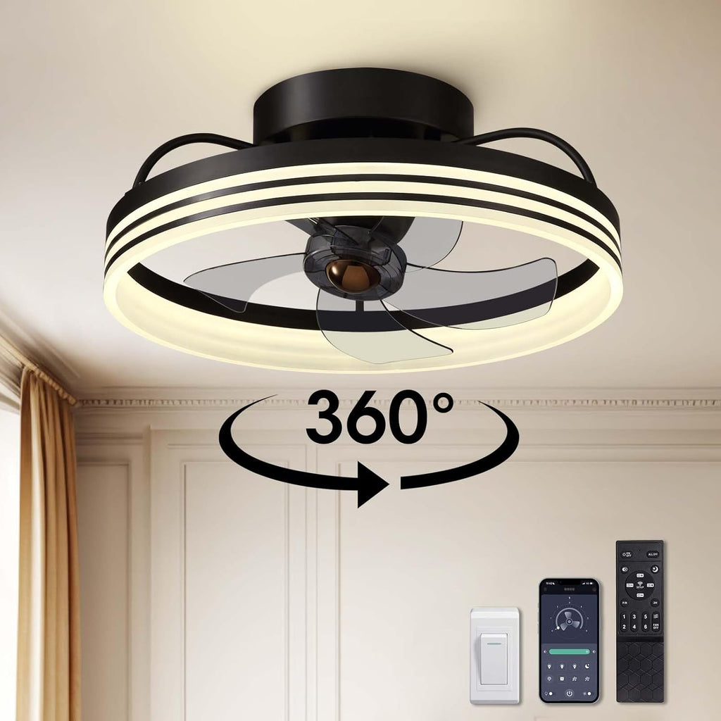 20" Ceiling Fans with Lights, 360¡ Rotating Ceiling Fan with Lights and Remote, 6 Wind Speeds Smart Low Profile Ceiling Fan for Bedroom, Kids Room and Living Room A101-B0CD1V6M8R