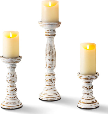 Farmhouse Wood Candle Holders for Pillar Candles Set of 3, Rustic Candle Holders for Table Centerpiece, 13" 9" 6"