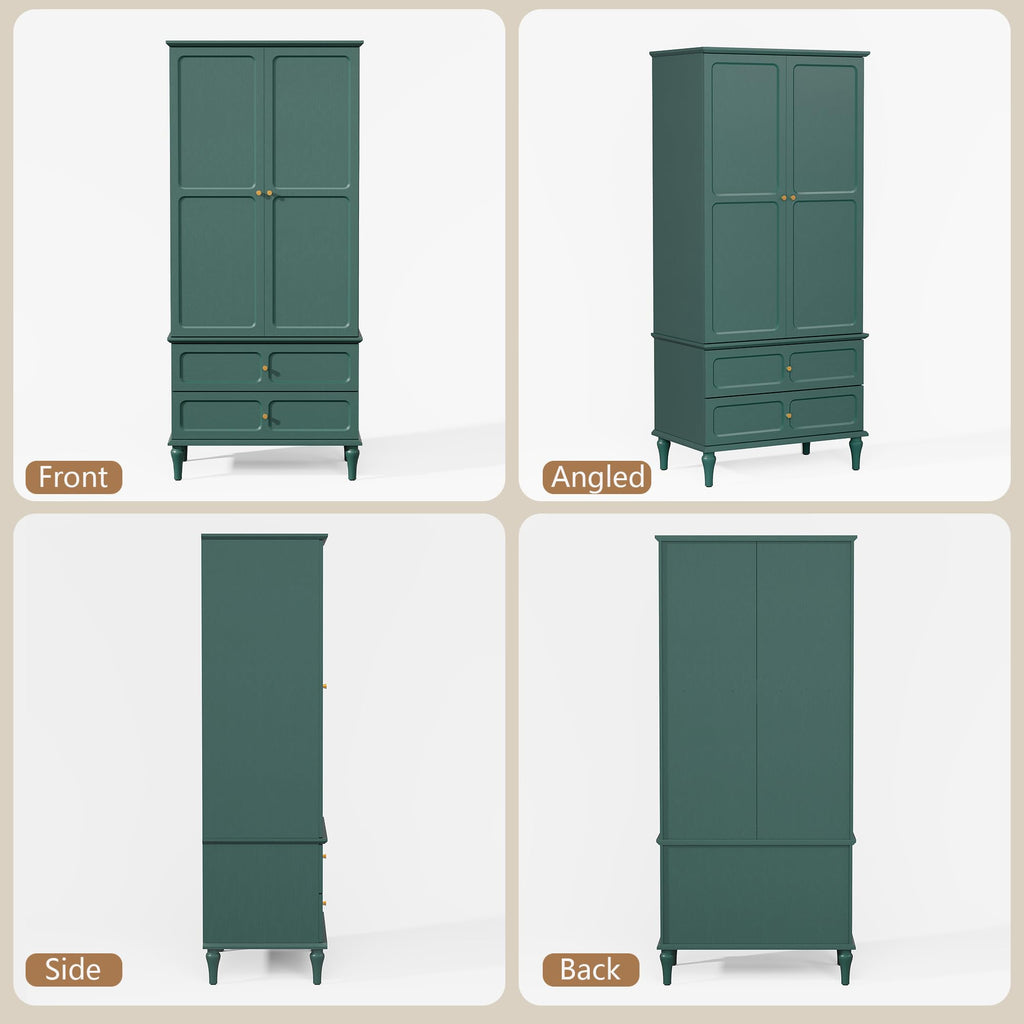 71" Wardrobe Closet Mid-Century Modern Style, Green