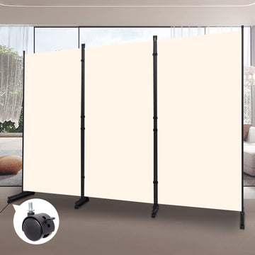 Room Divider 102'' Wide Folding Privacy Screen, 3 Panel Wall Divider w/Wheel