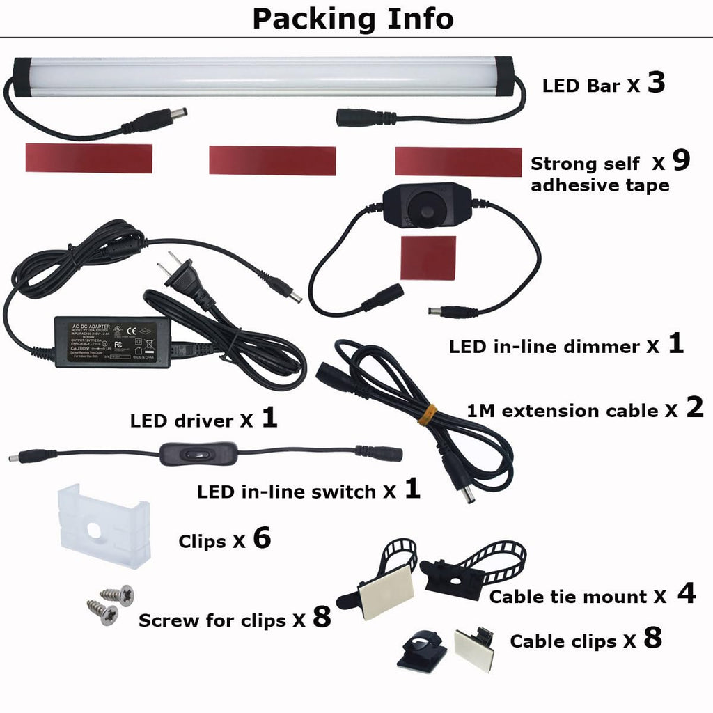 Under Cabinet Lighting Kit Plug in, 3 Light Bars 20W Super Bright