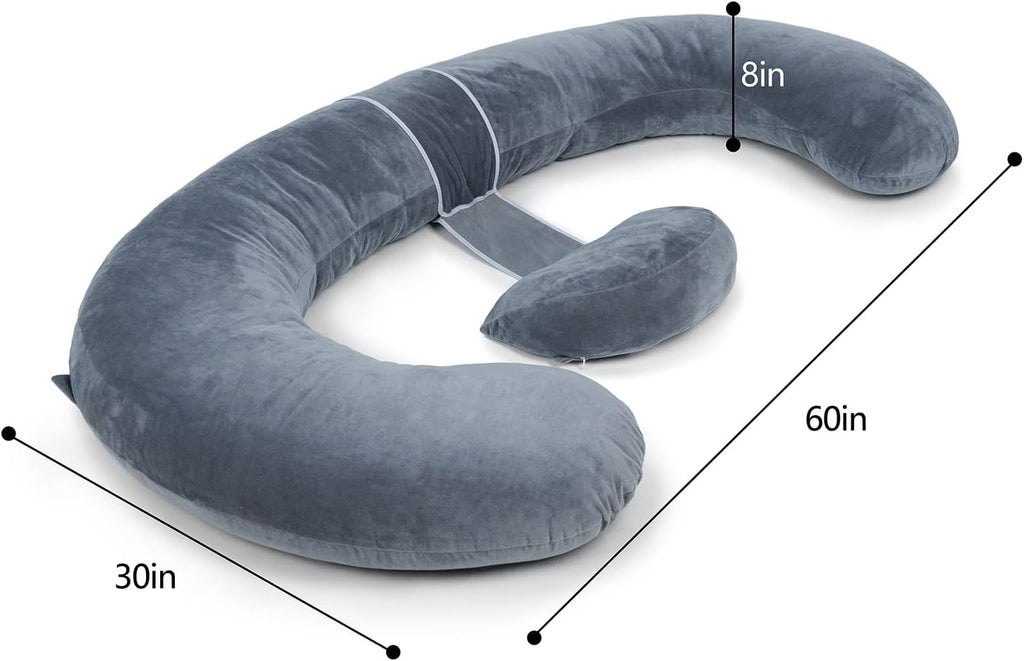 E Shaped Pregnancy Pillows, Detachable Maternity Body Pillow for Sleeping, Dual-Sided Velvet Pink