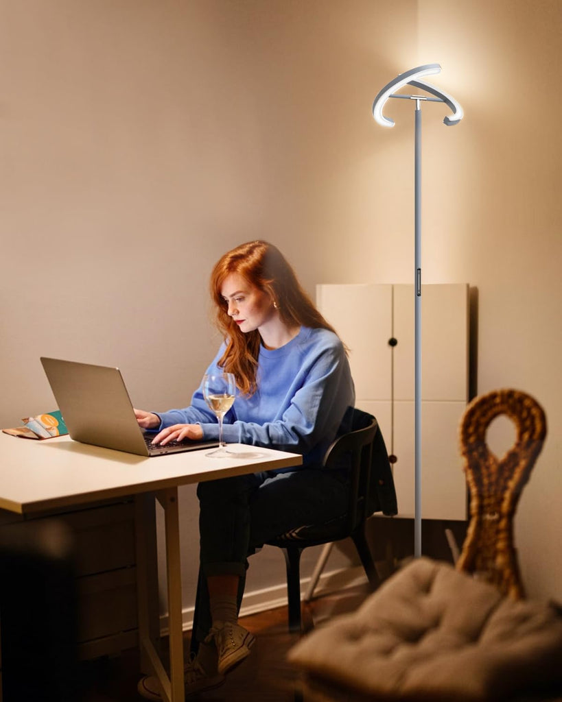Silver Floor Lamps, Stepless Dimmable Standing Lamp with Touch Remote Control, 22W Rotatable LED Floor Light Tall