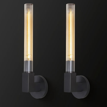 Inspired Cannele Style Black Wall Sconces Set of 2, Modern Bathroom Vanity Lights with Glass Shades - Industrial Vintage Wall Lamps for Mirror, Bedroom, Living Room, Hallway