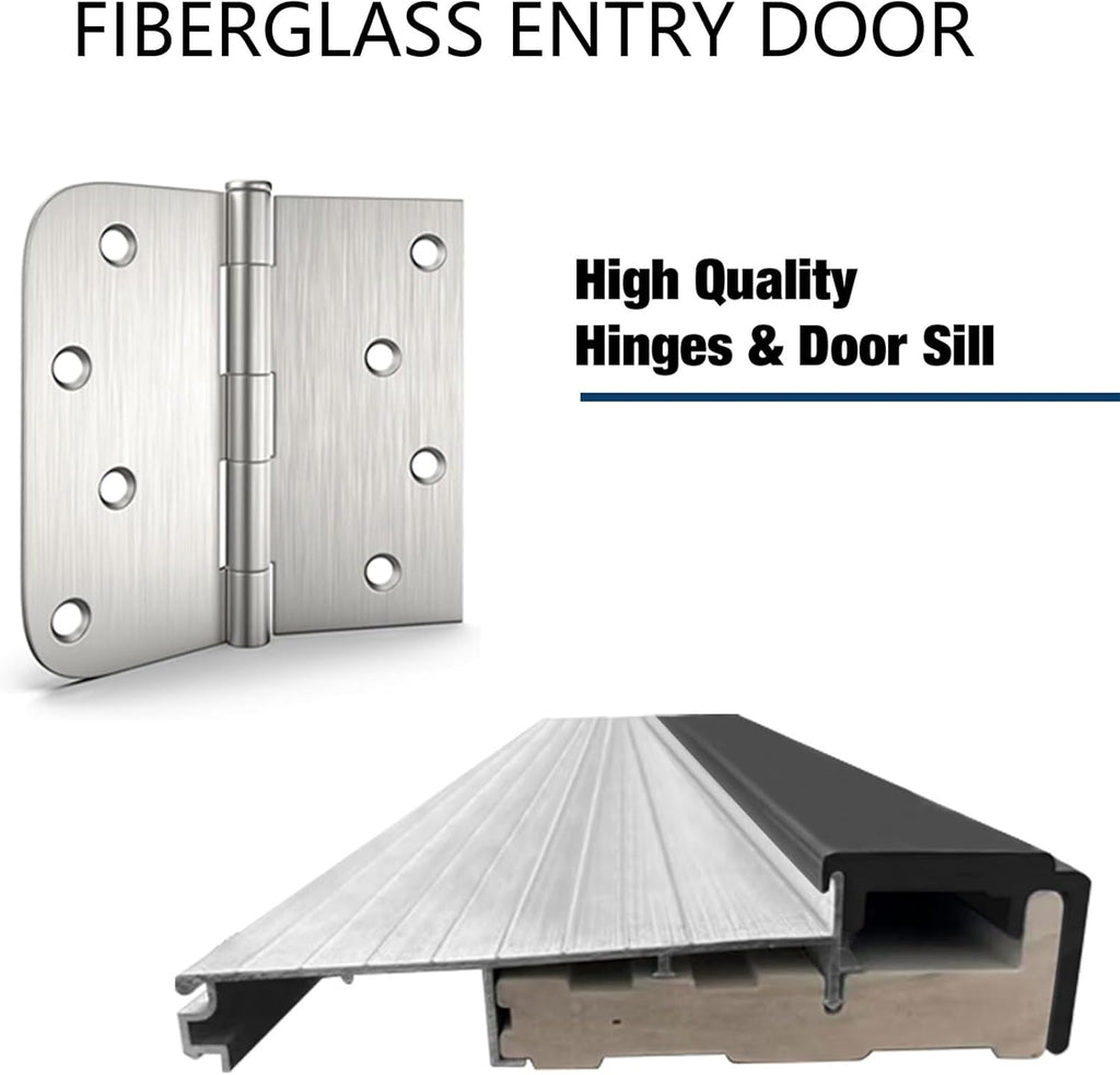 Modern 36 x 80 Fiberglass Entry Door with Low-E Glass, 6-Lite Front Door for Home, Pre-Hung Fiberglass Door System