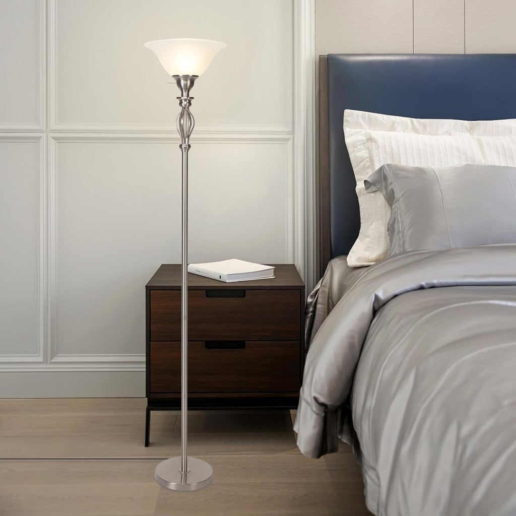 Torchiere Floor Lamps, Standing Lamp with White Alabaster Glass Shade, Corner Floor Lamp Pole Lamp - Elegant Floor Lamps