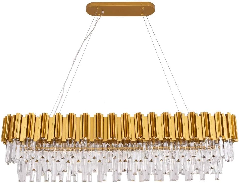 Inspired Odeon Style Gold Oval Raindrop Crystal Linear Chandelier W51"