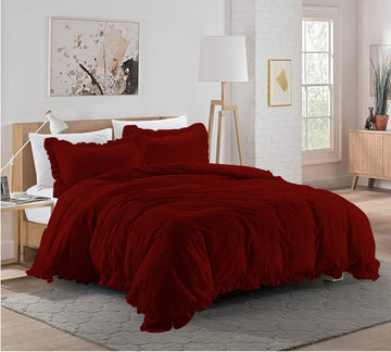 1 Pieces Ruffle Duvet Cover with Zipper Closure, 100% Egyptian Cotton 1000 Thread Count (King/Cal-King, Burgundy)