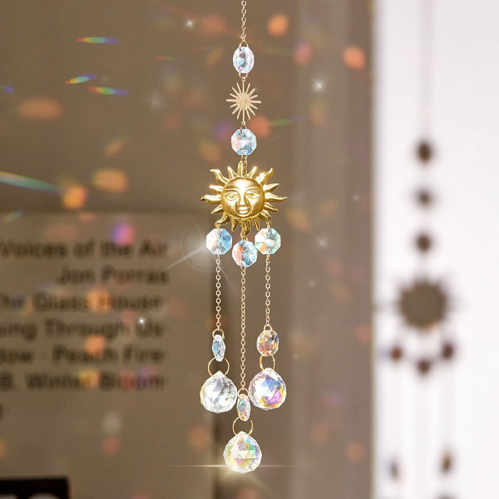 4PK Crystal Suncatcher for Windows Hanging Decor, Prism Sun Catcher with Chain and Hook