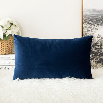 Velvet Pillow Cover Soft Luxury Decorative Throw Pillow Cover Single Rectangle Cushion Case,12x20 Inch Dark Blue