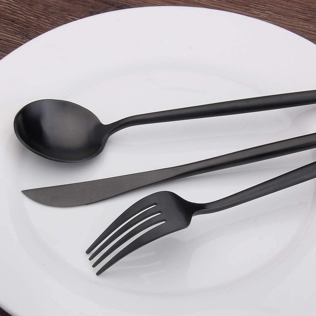 Matte Black Silverware Set, 30-Piece Stainless Steel Satin Finish Flatware Service for 6, Kitchen Utensils