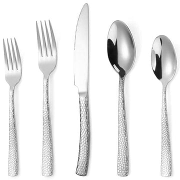 Hammered Silverware Set for 2, 10 Pieces Stainless Steel Luxury Flatware Set, Cutlery Tableware Set, Kitchen Utensils