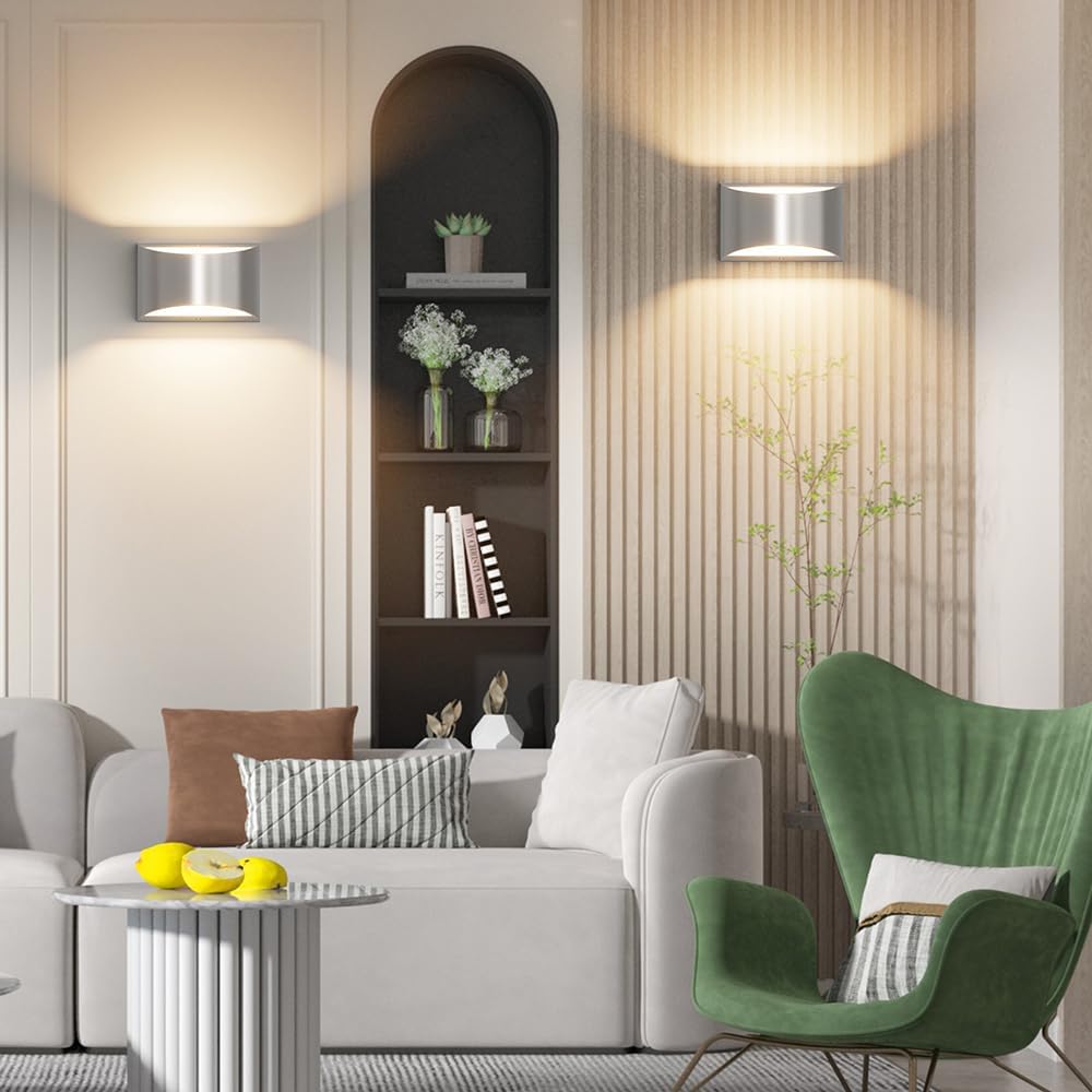 Nickel Modern LED Wall Sconce Hardwired Indoor Wall Lights 1 Pack Up and Down Wall Mount Light Bedroom Hallway