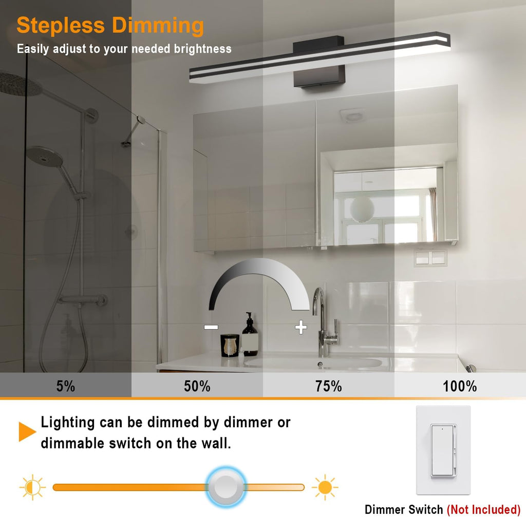 LED Modern Bathroom Vanity Light Bar (32-Inch, 3000K/4000K/6000K), Matte Black Dimmable Modern Acrylic Bathroom Wall