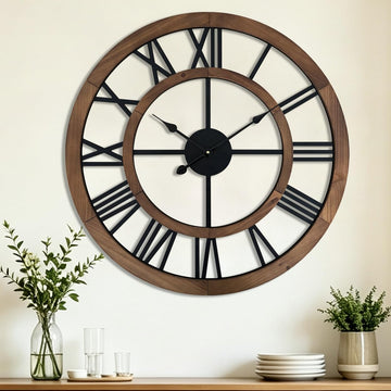 30 Inch Oversized Rustic Wall Clock Silent Non-Ticking Wooden Wall Clocks with Roman Numerals Farmhouse Decorative