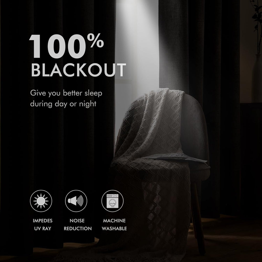 100% Blackout Linen Curtains 52x72 Inches Natural Beige