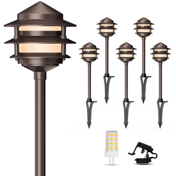 Pagoda Low Voltage Landscape Pathway Lights, 12V Outdoor LED Path Lights Wired, Aluminum Walkway Lighting with 4W