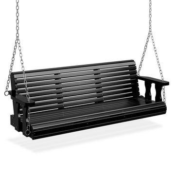 2026 Upgraded 5 FT Wooden Porch Swing, 880 LBS Heavy Duty, Black
