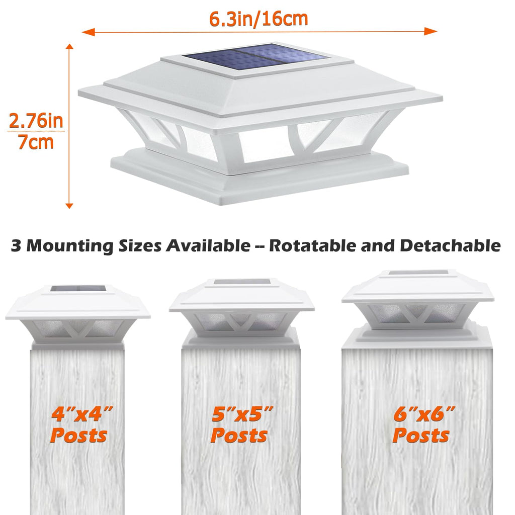 Solar Post Lights Outdoor 2 Modes LED, 6 Pack White (Warm/White)