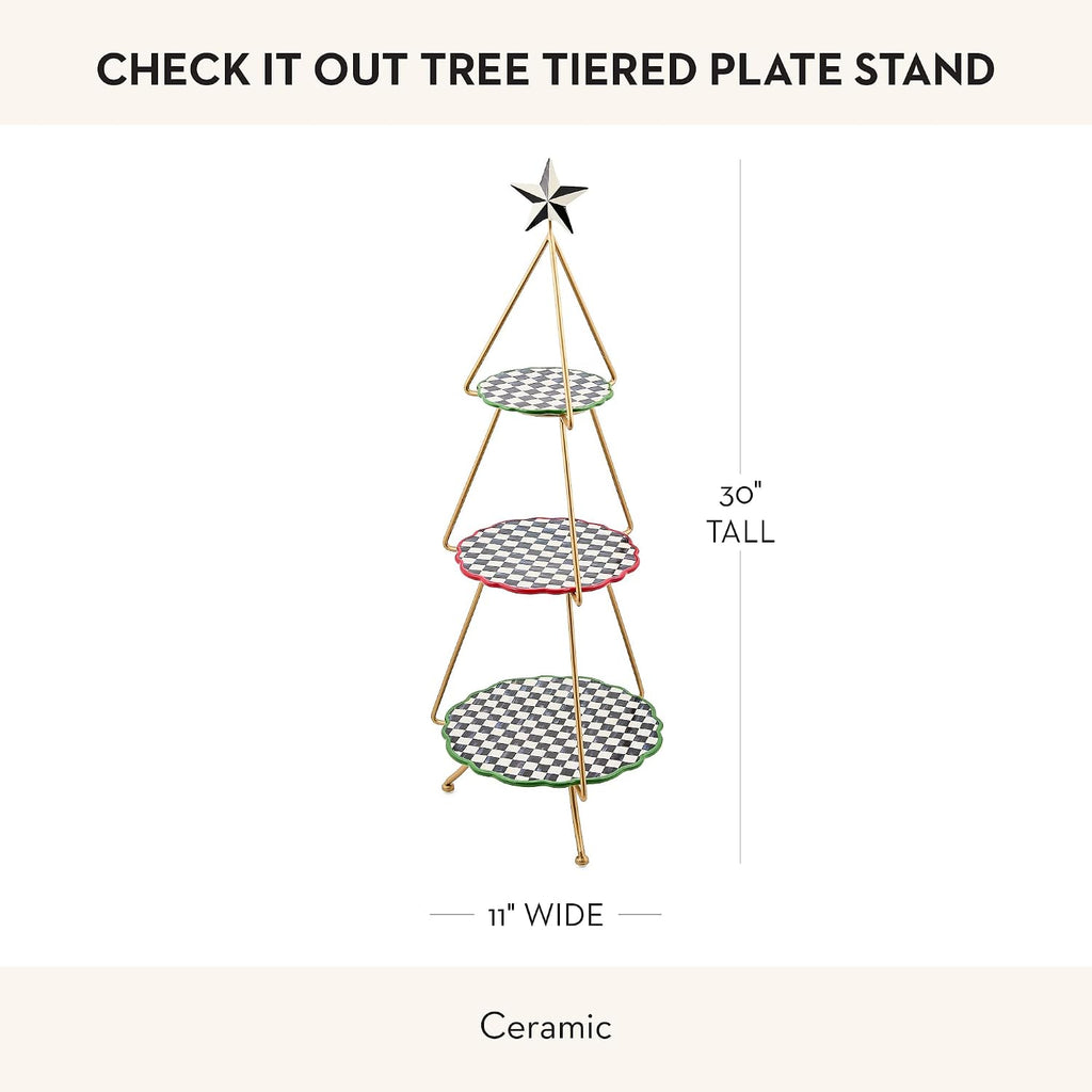 Ceramic Tiered Plate Stand, Three-Tiered Serving Tray, Party Food Display, Check It Out Tree