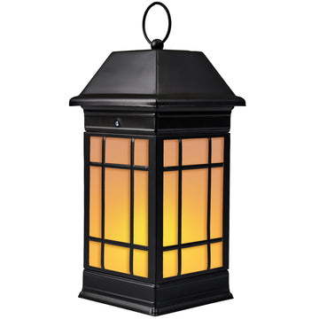 15.5" Solar Lantern Outdoor Waterproof, Glass Flickering Flame Solar Lanterns, Hanging Metal Lantern Decorative Front