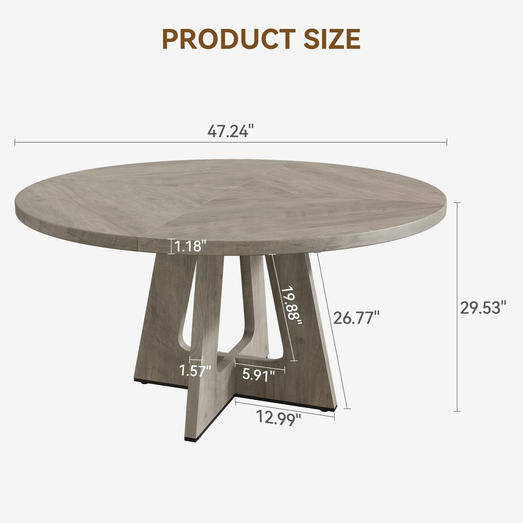 47" Farmhouse Round Dining Table for 4 to 6 (No Chairs), Grey
