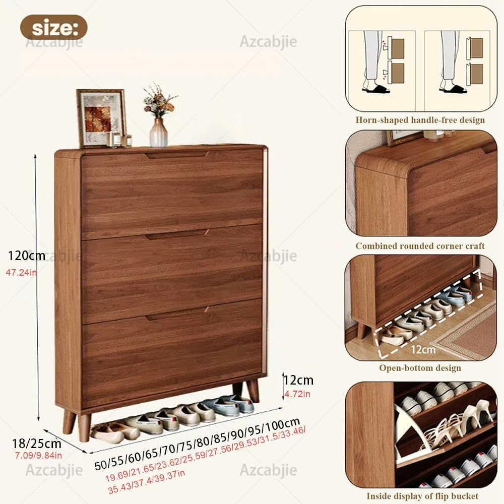 Freestanding Vertical Shoe Storage Rack 50x25x120cm | Slim Hidden Shoe Cabinet,with 3 Front Flip Drawers &
