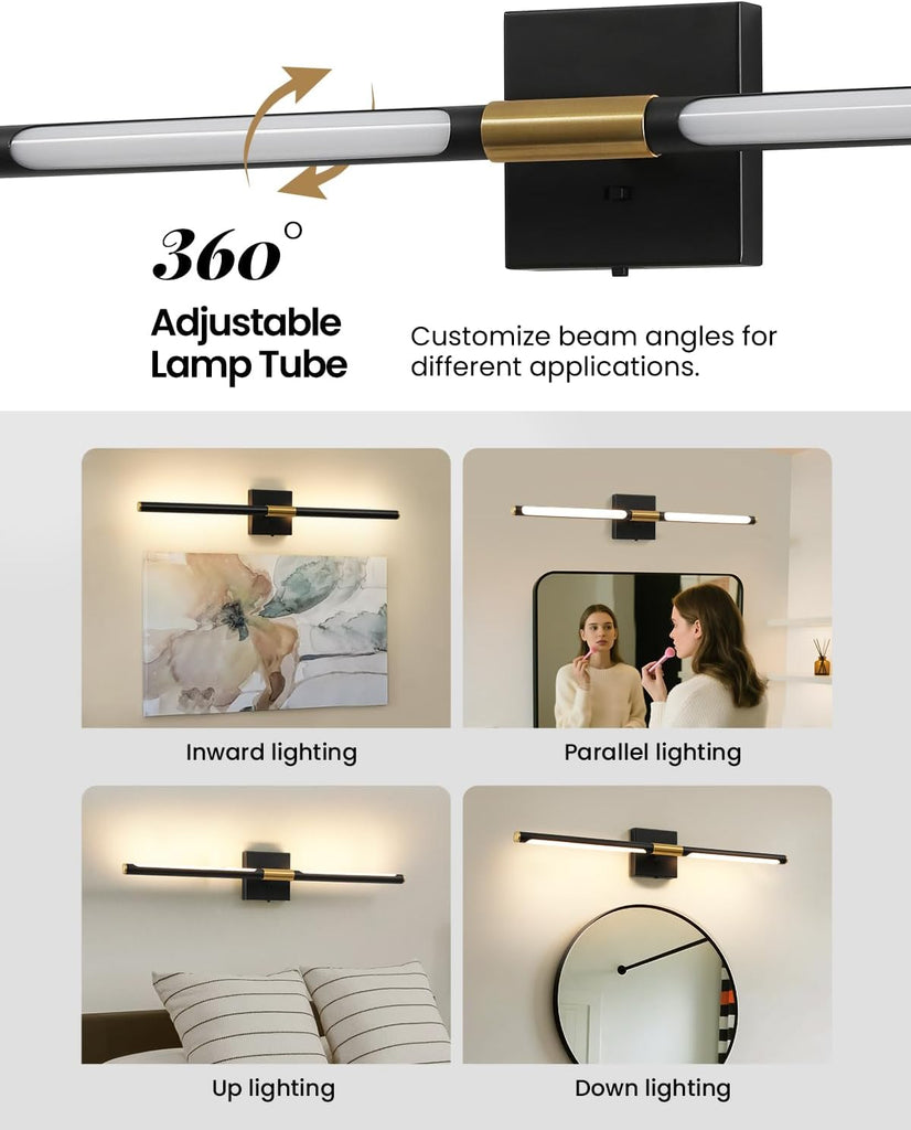 Black Gold Vanity Light Fixtures Over Mirror 30 inch LED Bath Sconces IP44 5CCT Adjustable Morden Picture Lights for