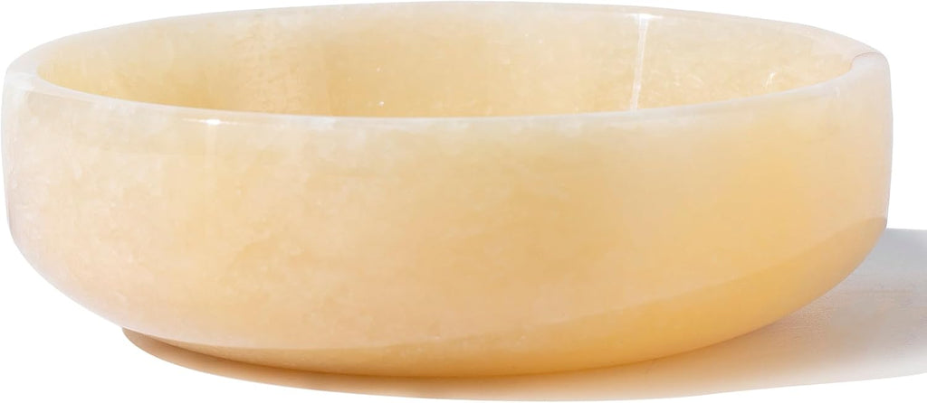 Natural Topazite Decorative Bowl Decor, 6.29Inch Marble Stone Catchall Bowl for Coffee Table Centerpiece, Key, Fruit