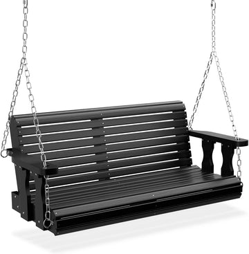 2026 Upgraded 4 FT Wooden Porch Swing, 880 LBS Heavy Duty, Black | 2026 Upgraded Design; Heavy-Duty Wooden Swing;
