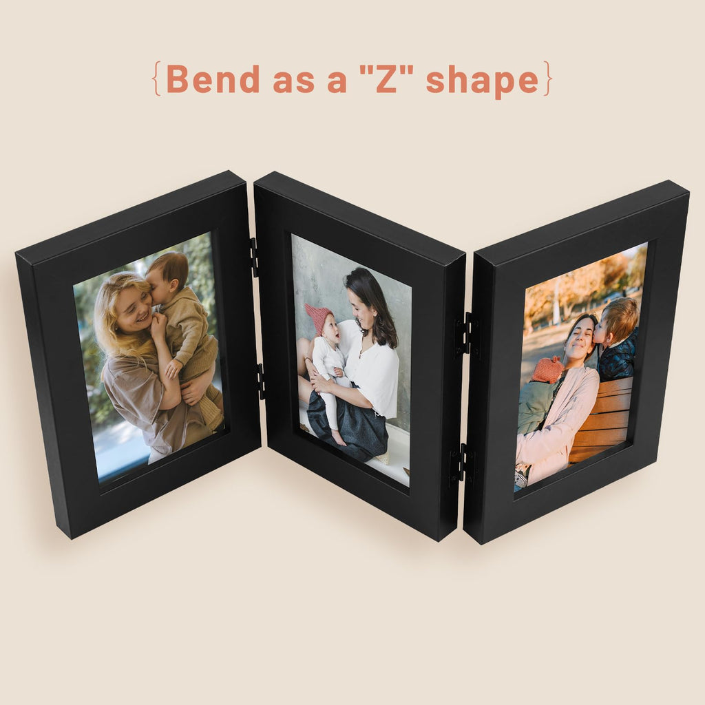 4x6 Triple Picture Frame, 3 Photo Hinged Tabletop Frame