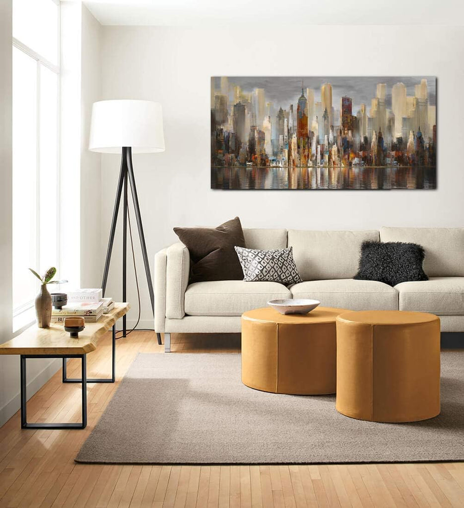 Framed Wall Art Large Cityscape New York Wall Decor Canvas Prints Abstract Brown City Theme Paintings Modern Canvas