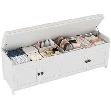 54.4" Shoe Bench with Lift Top Storage, Entryway Bench with Cushioned Seat, Wooden End of Bed Bench, Shoe Cabinet