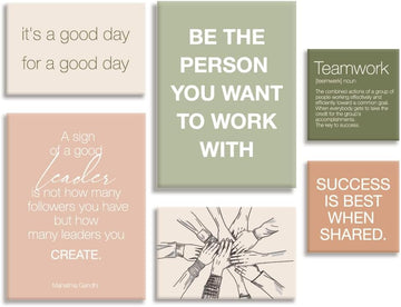 Office Wall Decor-Motivational Teamwork Office Wall Art Canvas Frame Set of 6-Team Work Leadership Workplace Bulletin