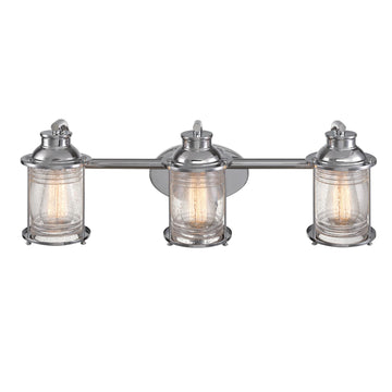 Bayfield 3-Light Vanity Light, Chrome, Ribbed Seeded Glass Shades, Bulb Not Included