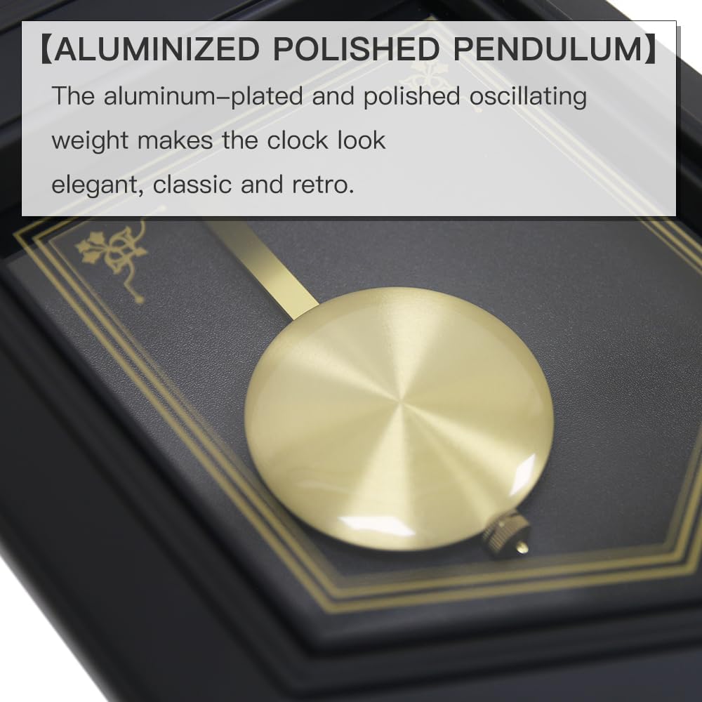 Plastic Pendulum Clock. Westminster Chime Every Hour,Elegant,Traditional Schoolhouse,Home,Office,Living Room,Bedroom. (Black Frame)