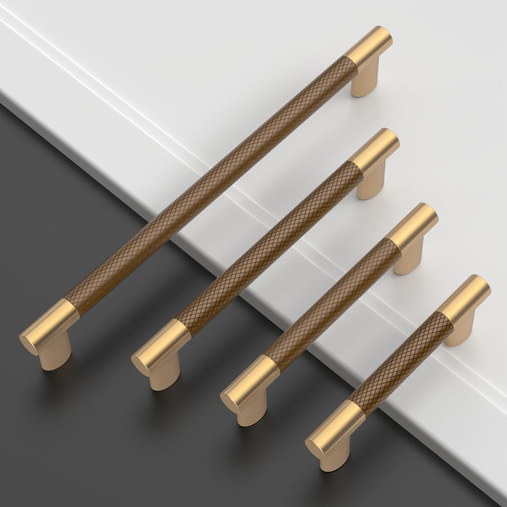 10 Pack 5 Inch(128mm) Knurled Brown and Champagne Bronze Kitchen Cabinet Handles, Cabinet Pulls Kitchen Cabinet