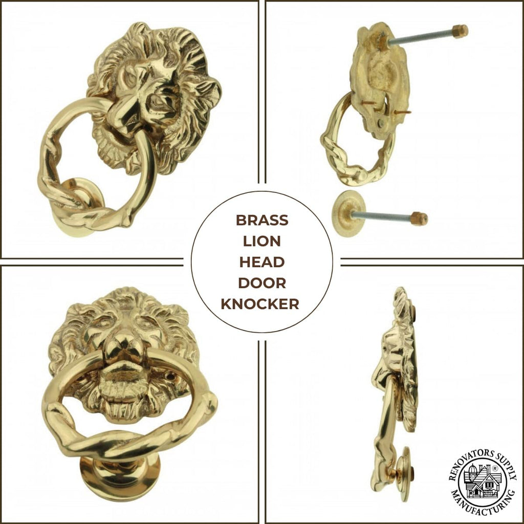 Solid Brass Lion Door Knocker Polished Brass Finish 6.25 inches Front Entry Hardware