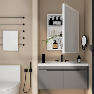 Medicine Cabinet Bathroom Mirror, 28''x22'' Farmhouse Wood Frame Bathroom Medicine Cabinet with Mirror, Vanity