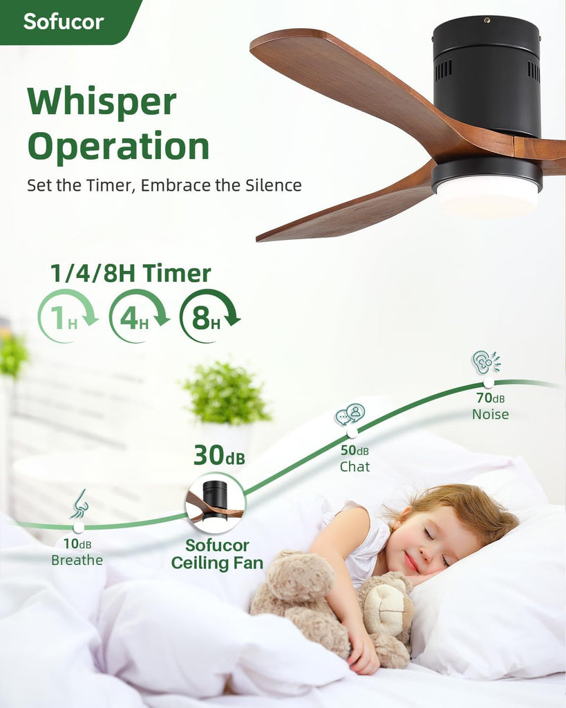 Ceiling Fans with Lights 52 Inch Flush Mount Ceiling Fan with Remote Control