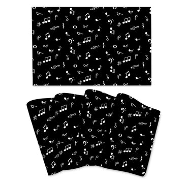 Music Notes Placemats Set of 4 Musicial Lover Dining Table Mats Washable Black Place Mats Dinner Parties Wedding